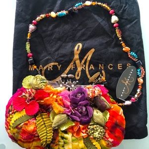 NWT Mary Frances colorful silk, beaded clutch
